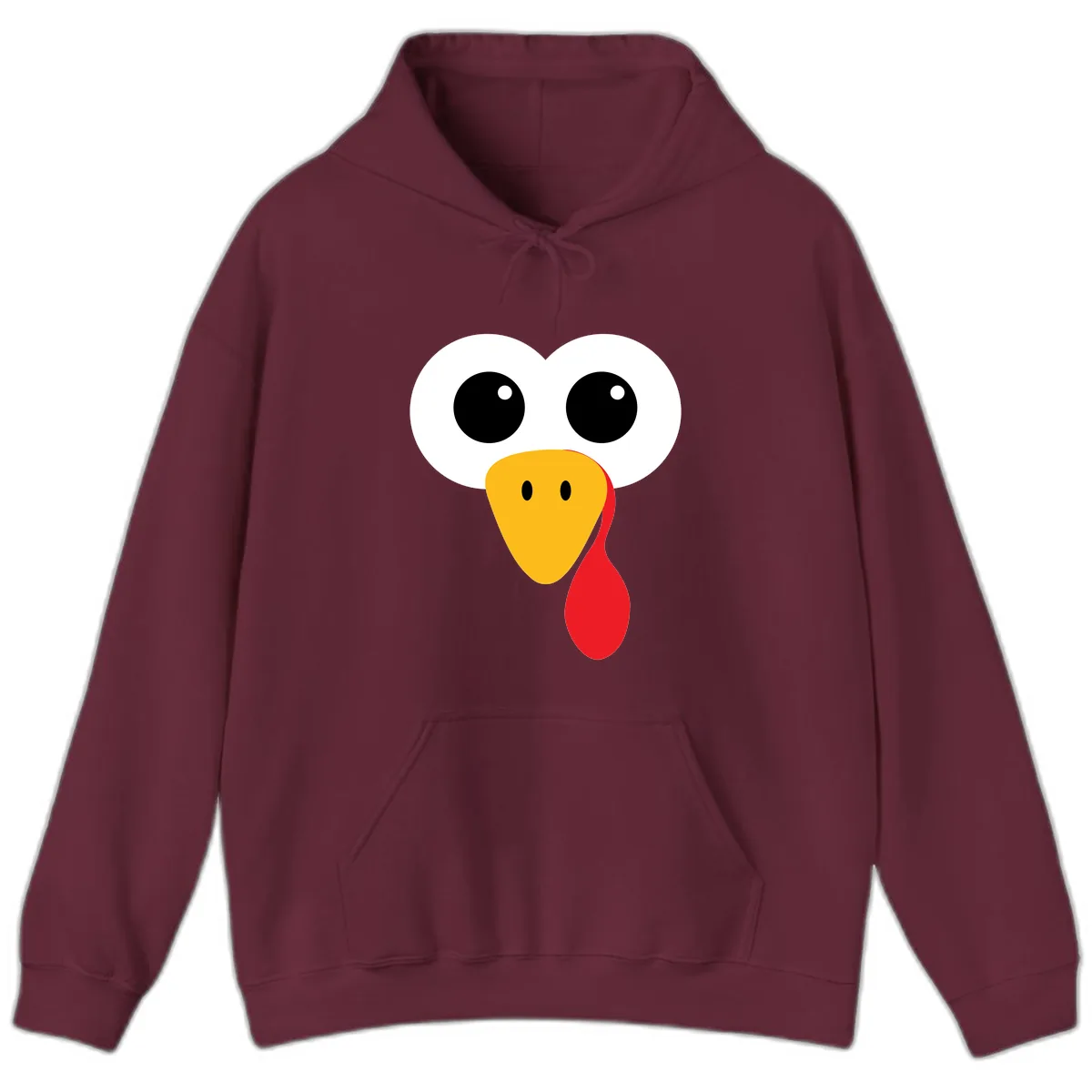 Funny Turkey Face Thanksgiving Design Hoodie in Maroon