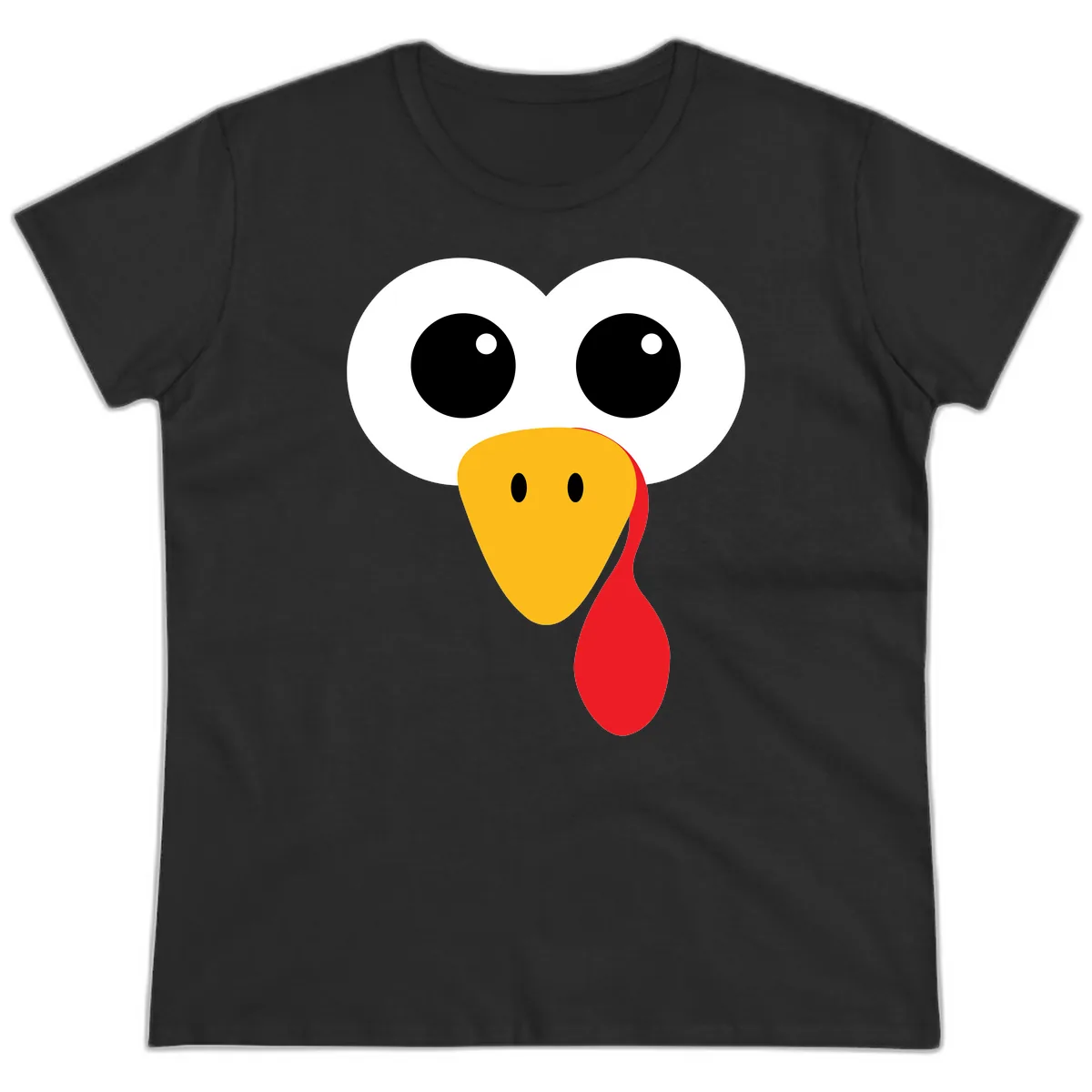 Funny Turkey Face Thanksgiving Design Ladies Tee in Black