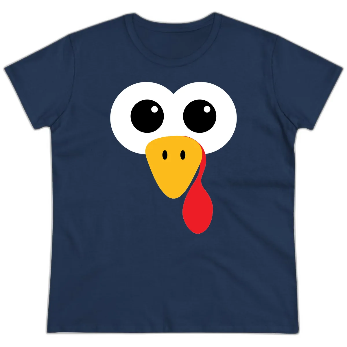 Funny Turkey Face Thanksgiving Design Ladies Tee in Navy