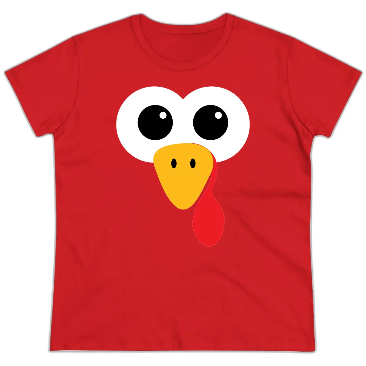 Funny Turkey Face Thanksgiving Design Ladies Tee in Red