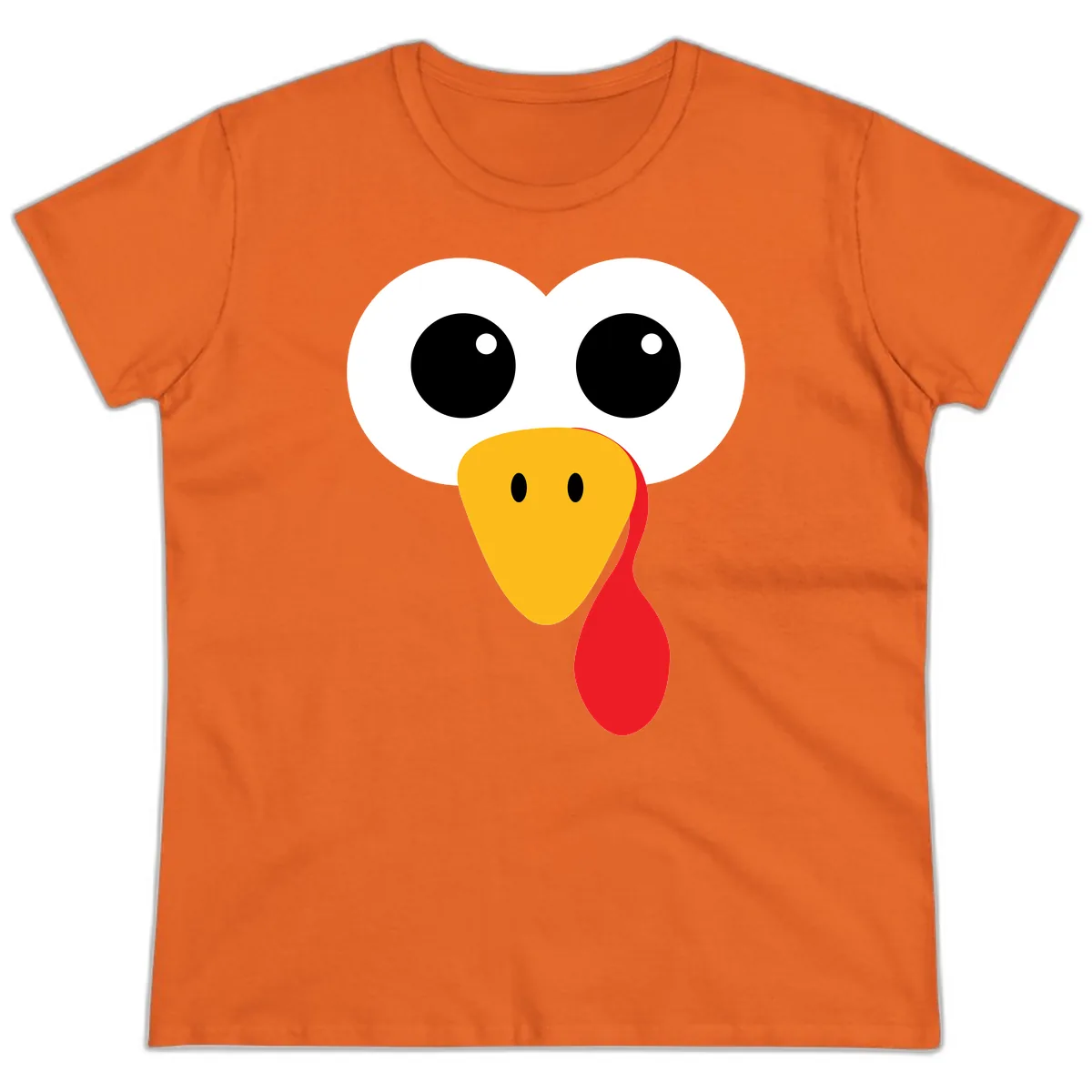 Funny Turkey Face Thanksgiving Design Ladies Tee in Orange