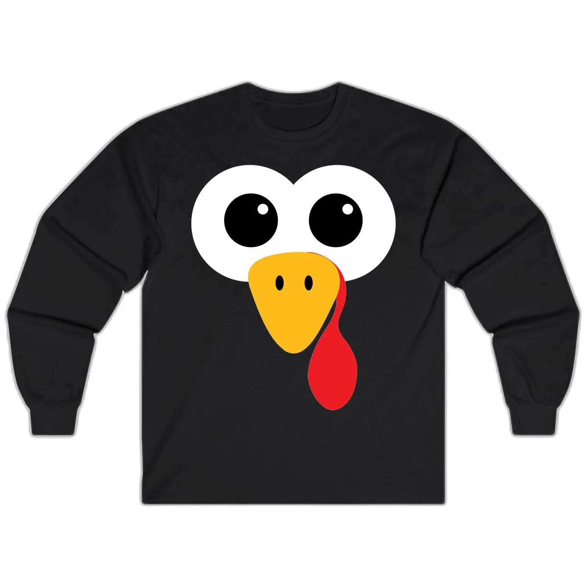 Funny Turkey Face Thanksgiving Design Long Sleeve in Black