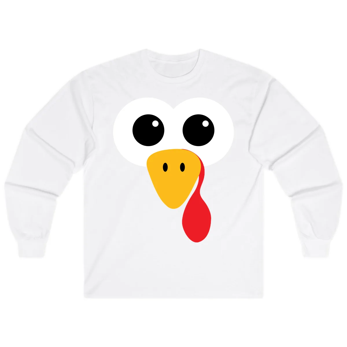 Funny Turkey Face Thanksgiving Design Long Sleeve in White