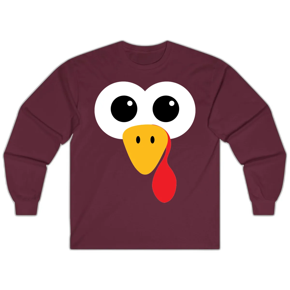 Funny Turkey Face Thanksgiving Design Long Sleeve in Maroon