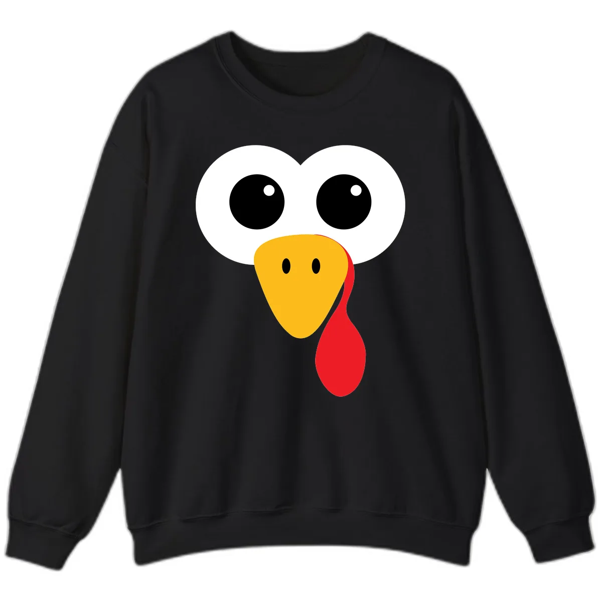 Funny Turkey Face Thanksgiving Design Sweatshirt in Black