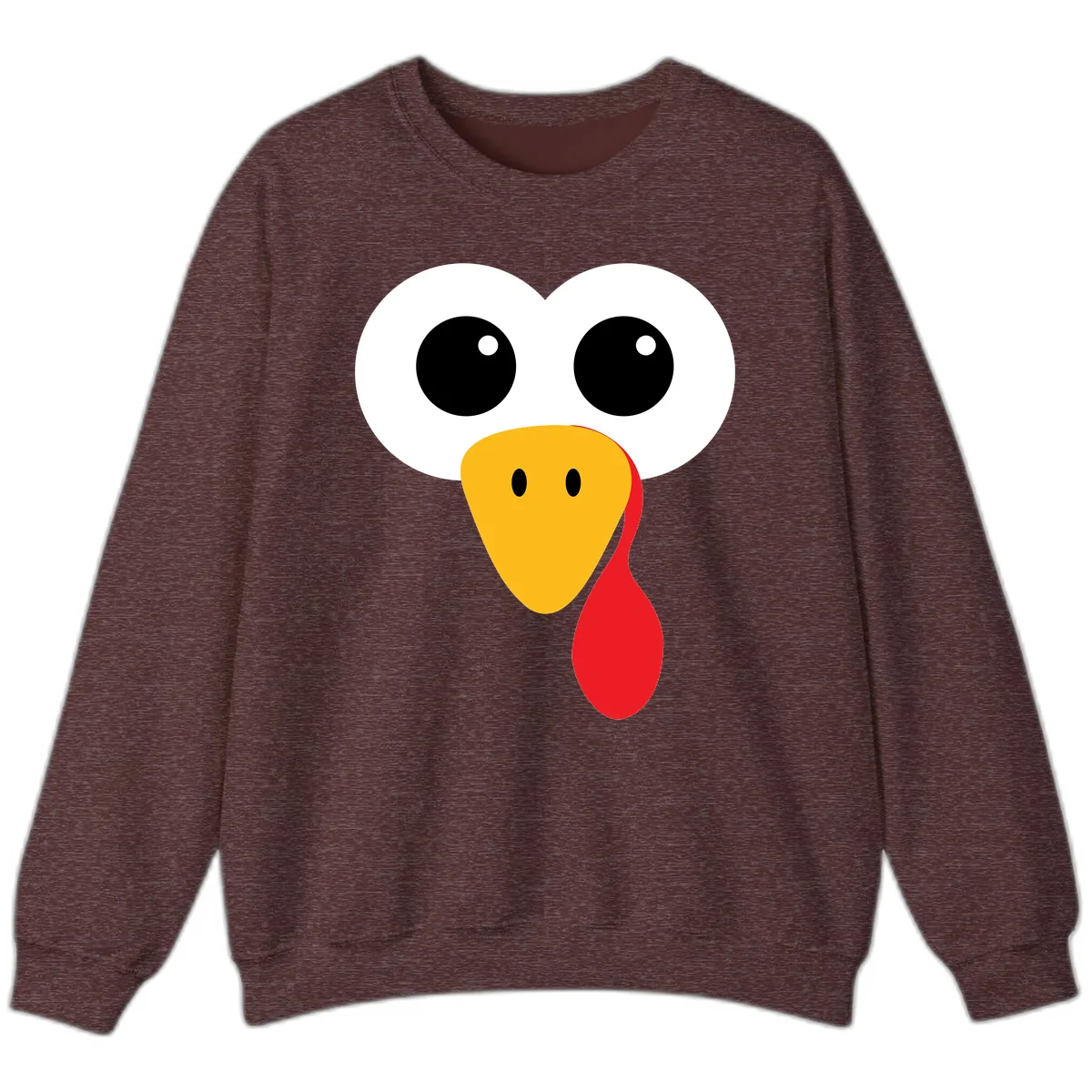 Funny Turkey Face Thanksgiving Design Sweatshirt in Heather Sport Dark Maroon