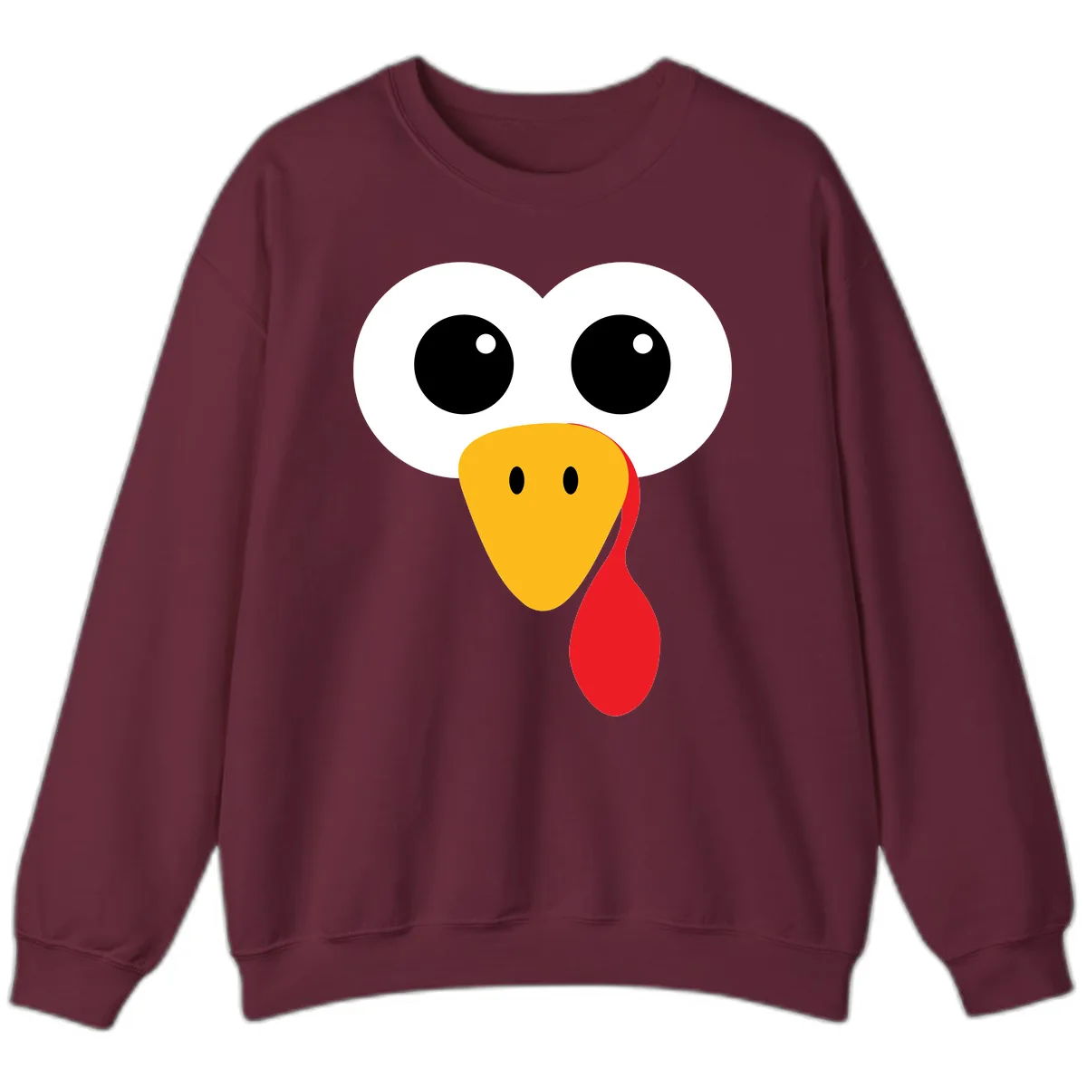 Funny Turkey Face Thanksgiving Design Sweatshirt in Maroon