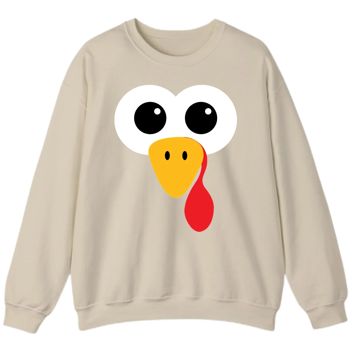 Funny Turkey Face Thanksgiving Design Sweatshirt in Sand