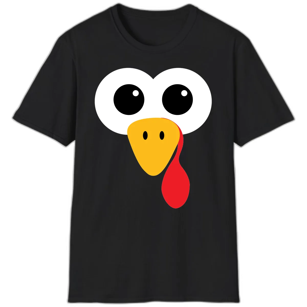 Funny Turkey Face Thanksgiving Design T-Shirt in Black