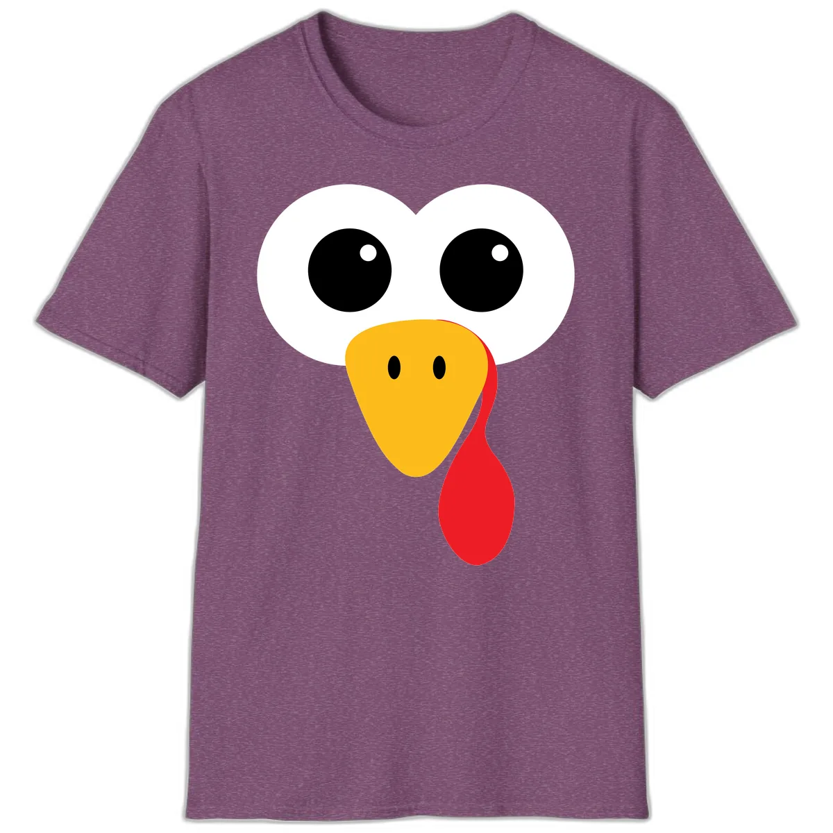 Funny Turkey Face Thanksgiving Design T-Shirt in Heather Maroon