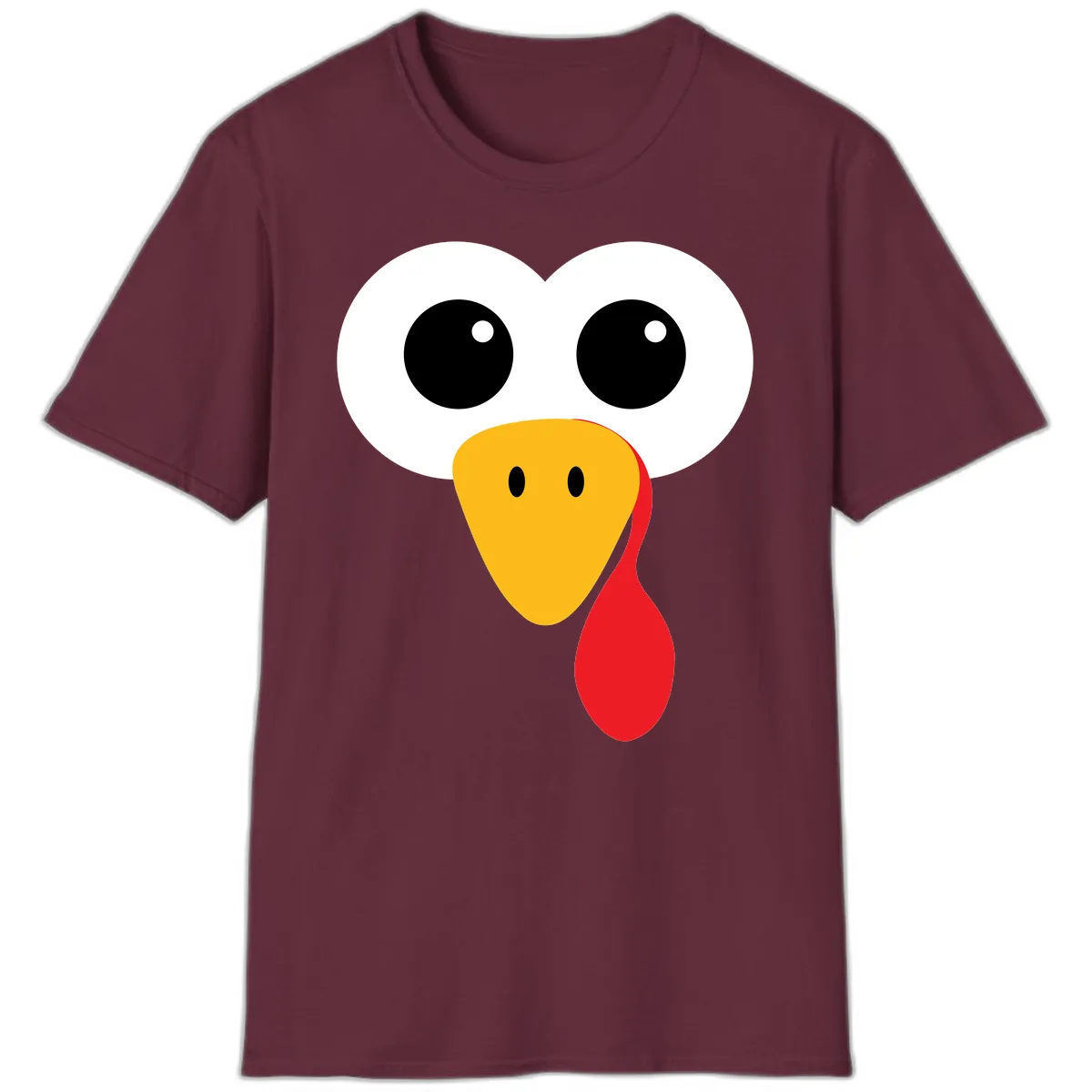 Funny Turkey Face Thanksgiving Design T-Shirt in Maroon