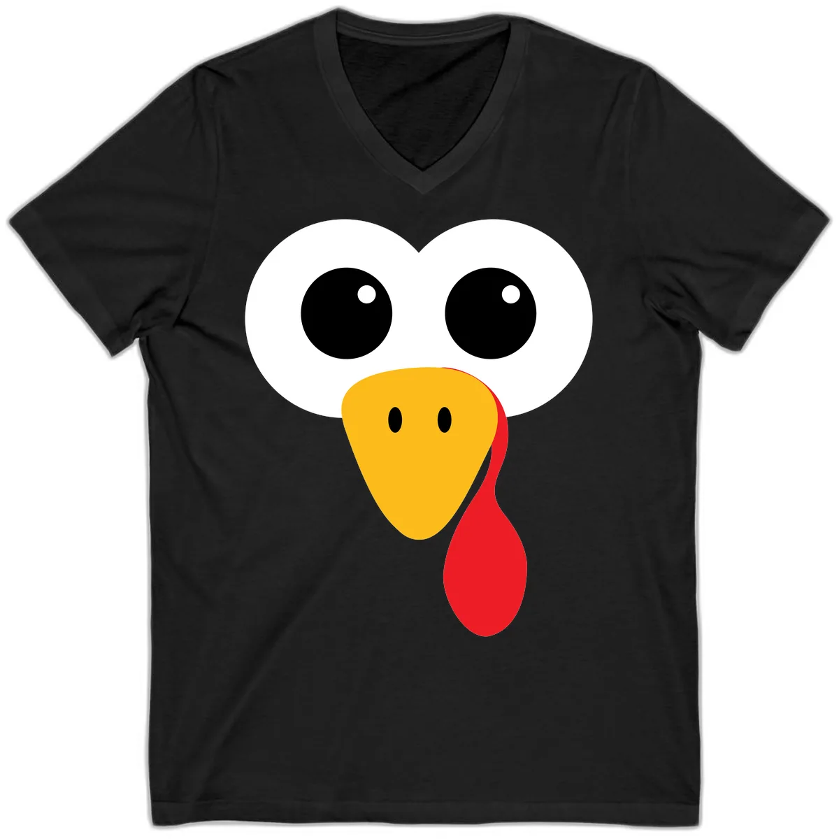 Funny Turkey Face Thanksgiving Design V-Neck in Black