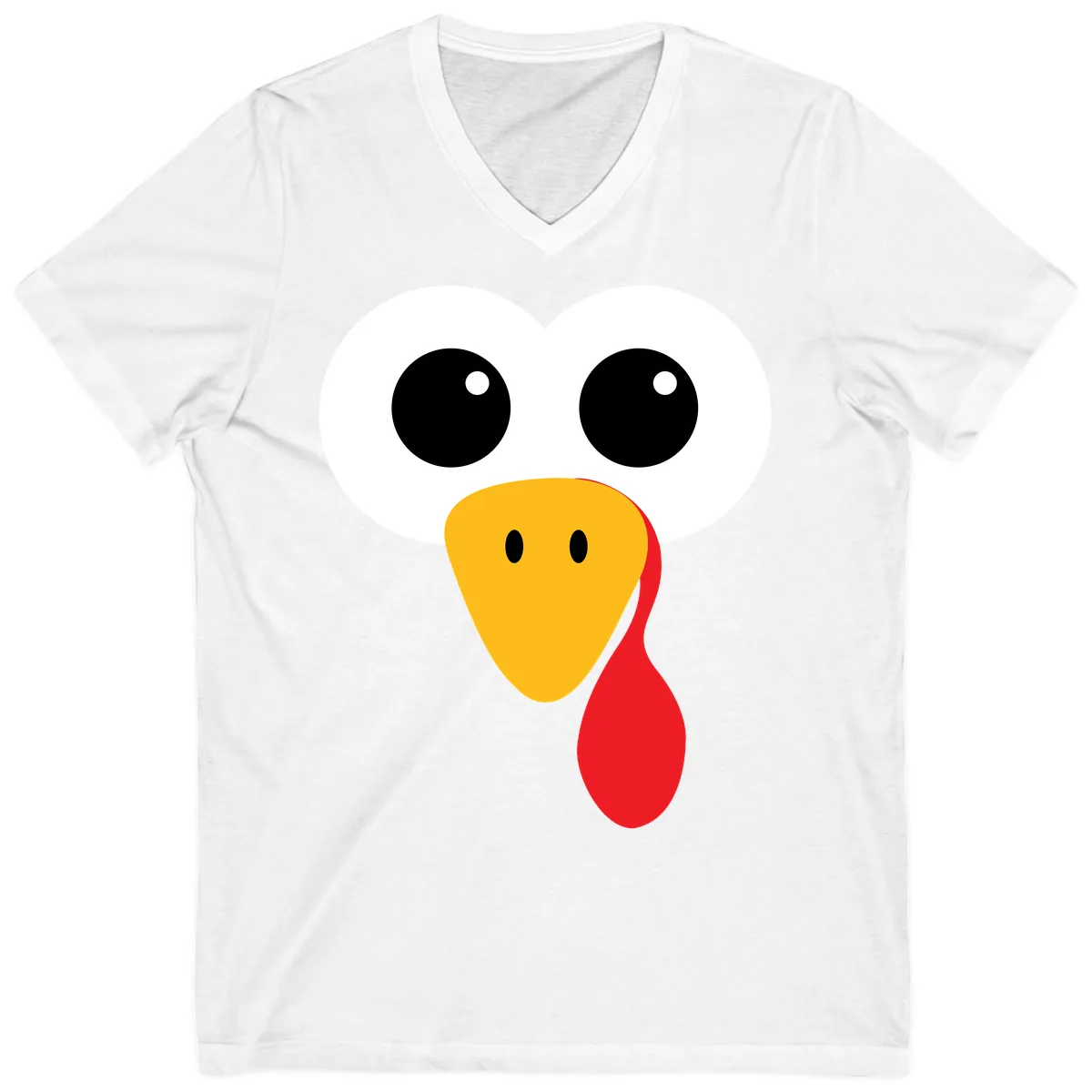 Funny Turkey Face Thanksgiving Design V-Neck in White