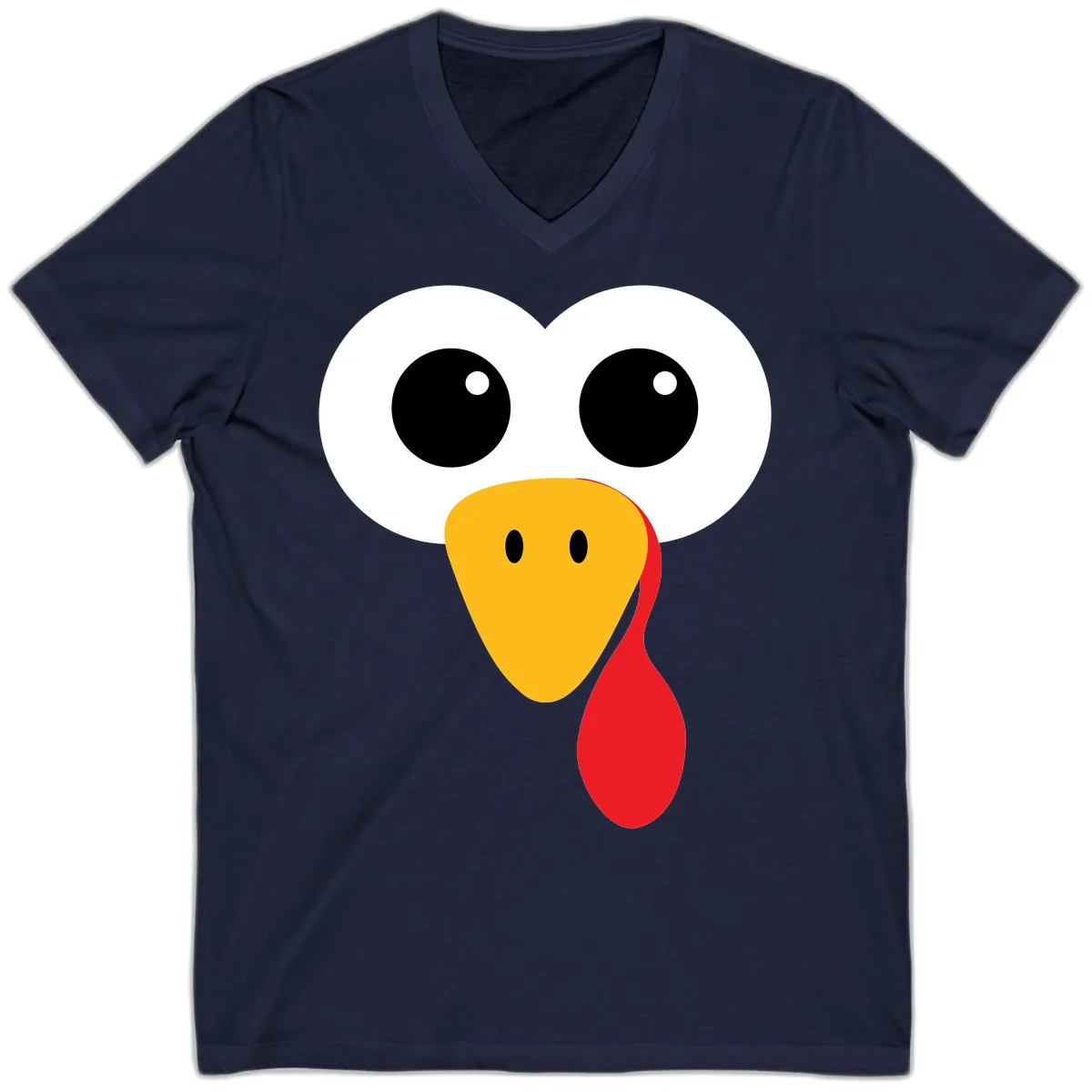 Funny Turkey Face Thanksgiving Design V-Neck in Navy