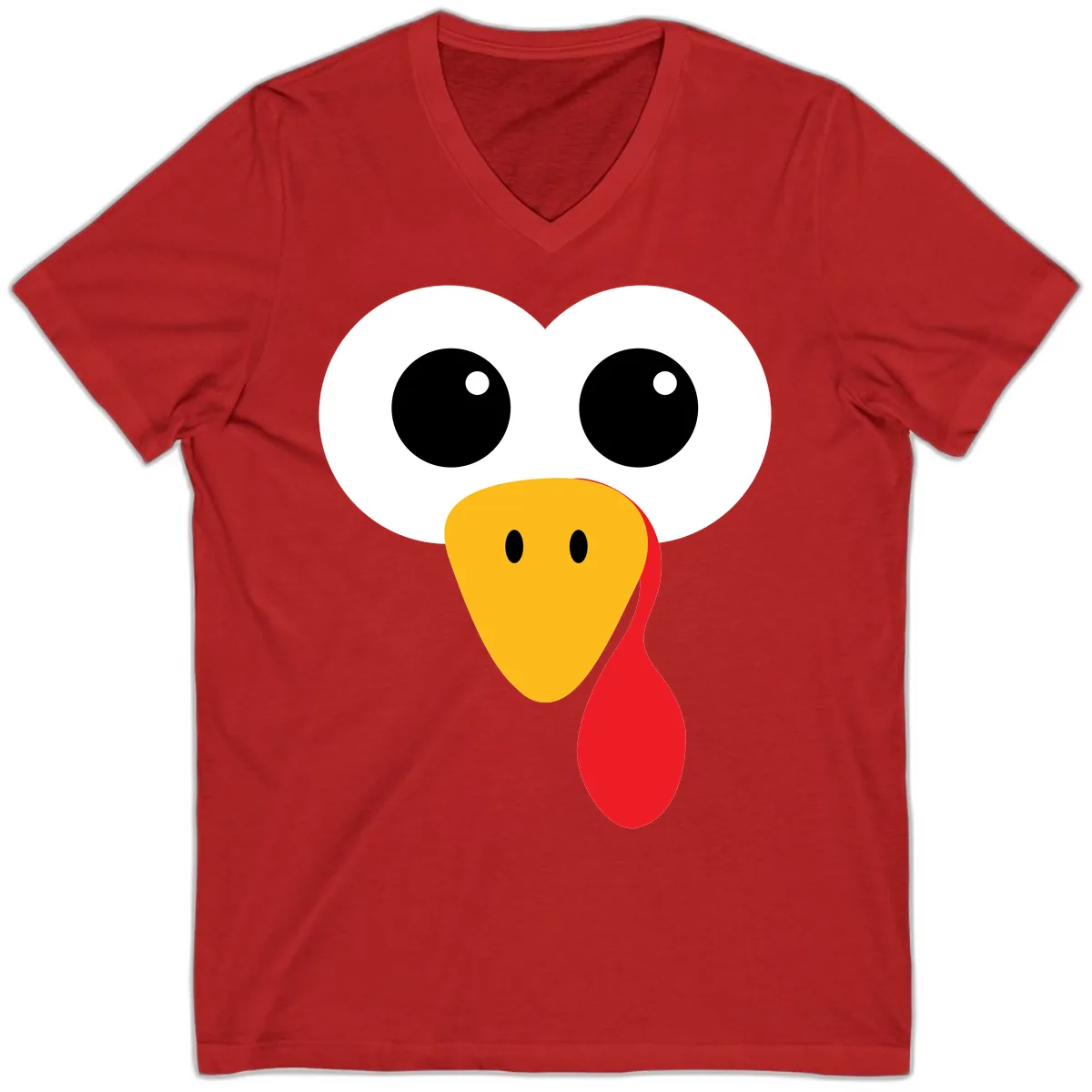 Funny Turkey Face Thanksgiving Design V-Neck in Red