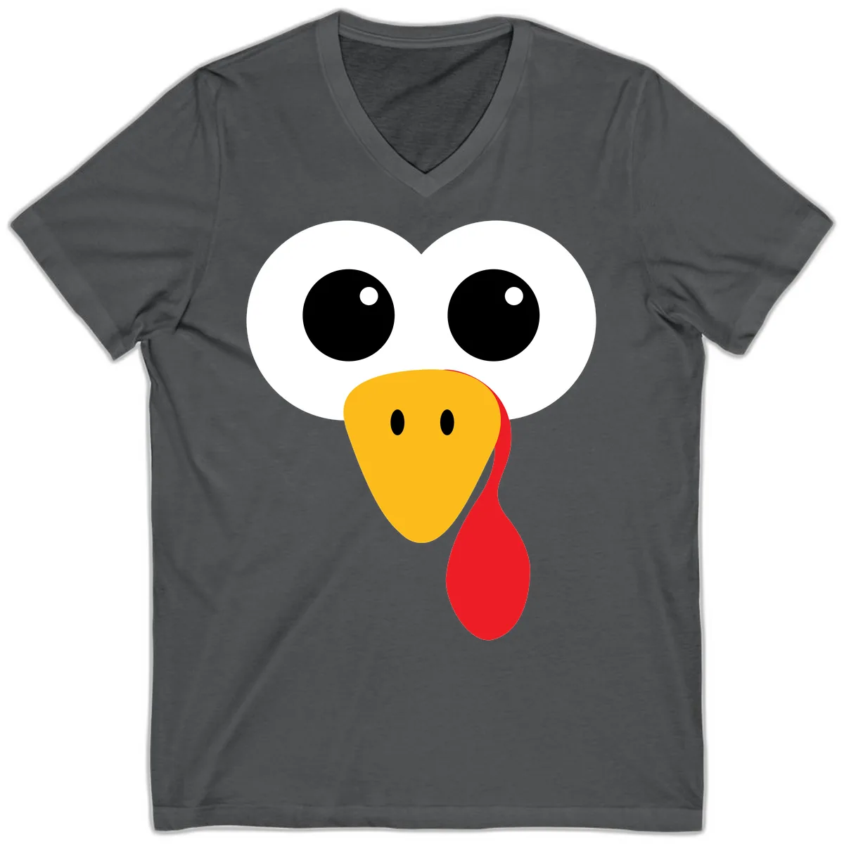 Funny Turkey Face Thanksgiving Design V-Neck in Asphalt