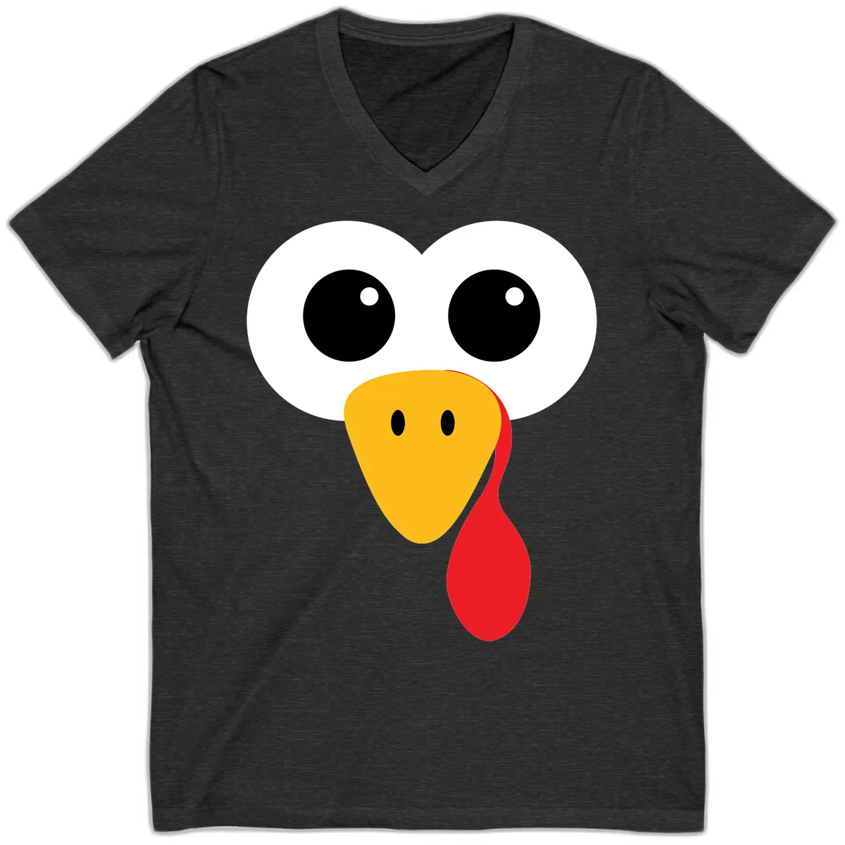 Funny Turkey Face Thanksgiving Design V-Neck in Dark Grey Heather