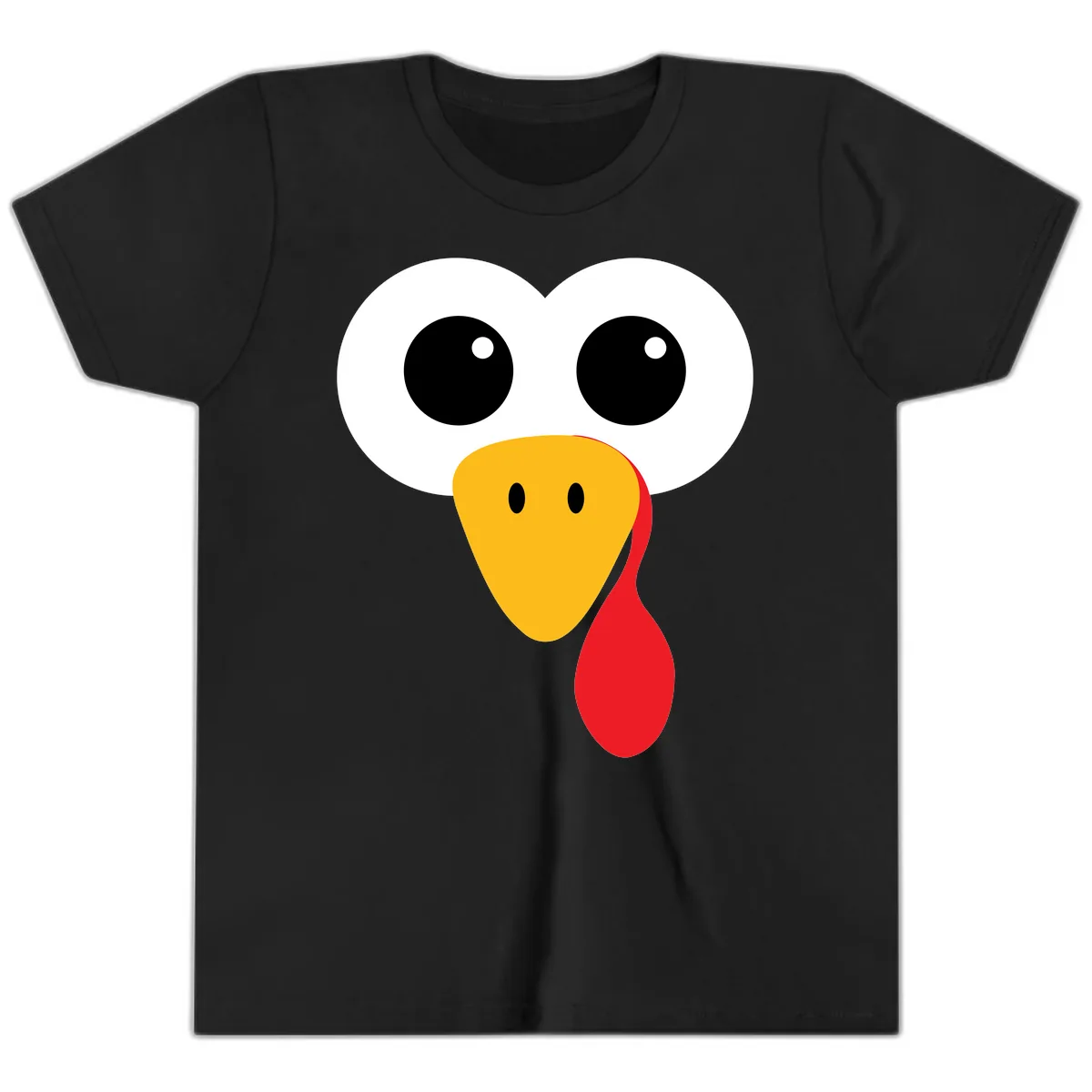 Funny Turkey Face Thanksgiving Design Youth T-Shirt in Black