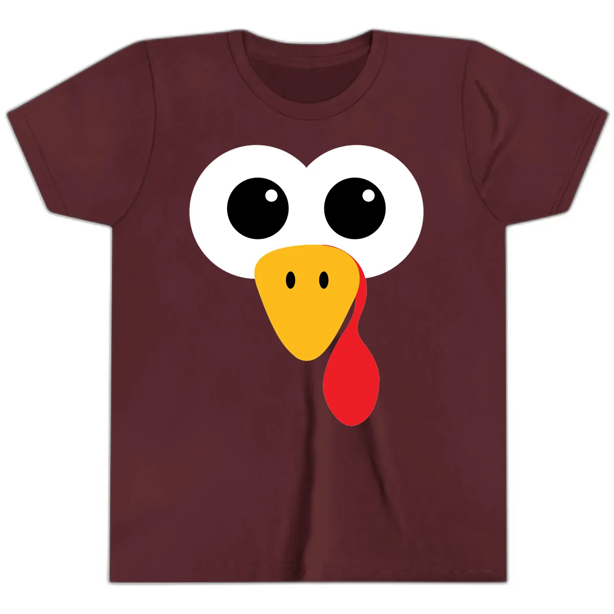 Funny Turkey Face Thanksgiving Design Youth T-Shirt in Maroon