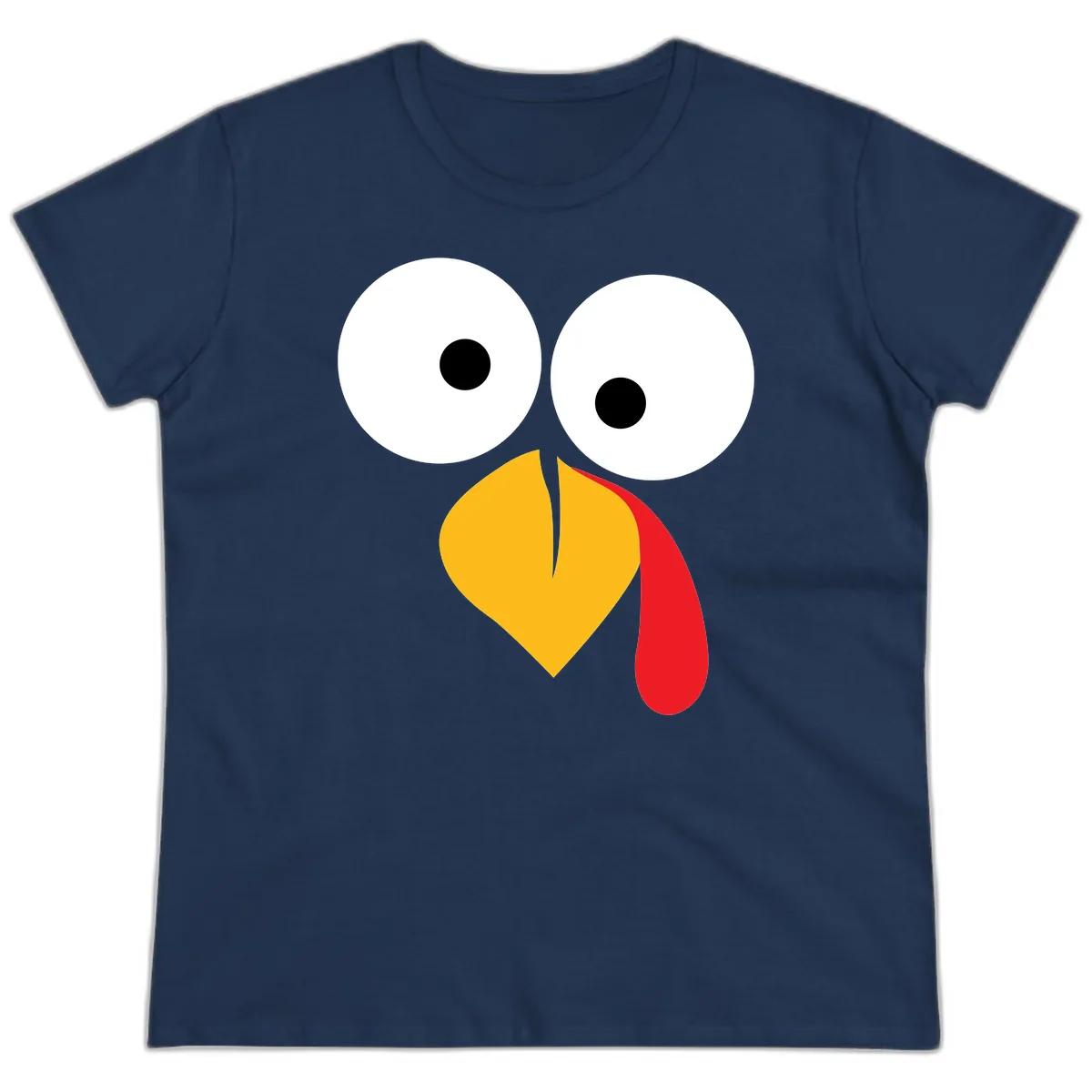 Googly Eyed Turkey Face Ladies Tee in Navy