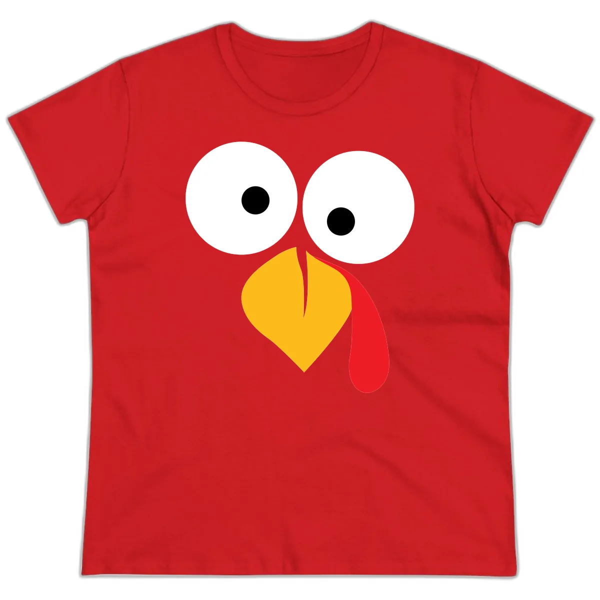 Googly Eyed Turkey Face Ladies Tee in Red