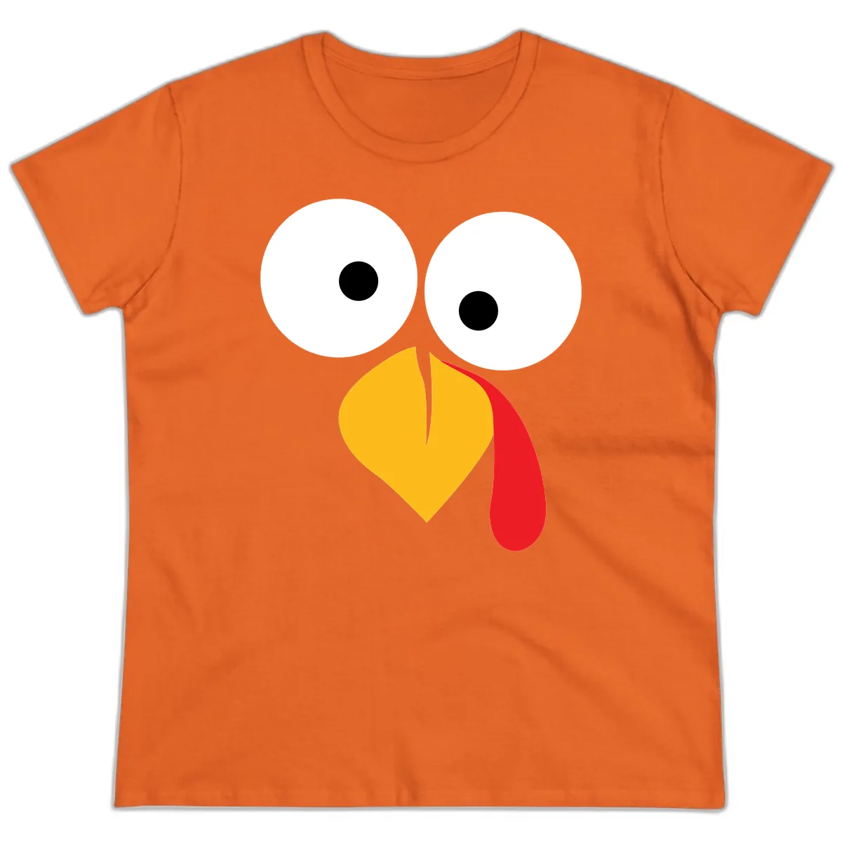 Googly Eyed Turkey Face Ladies Tee in Orange