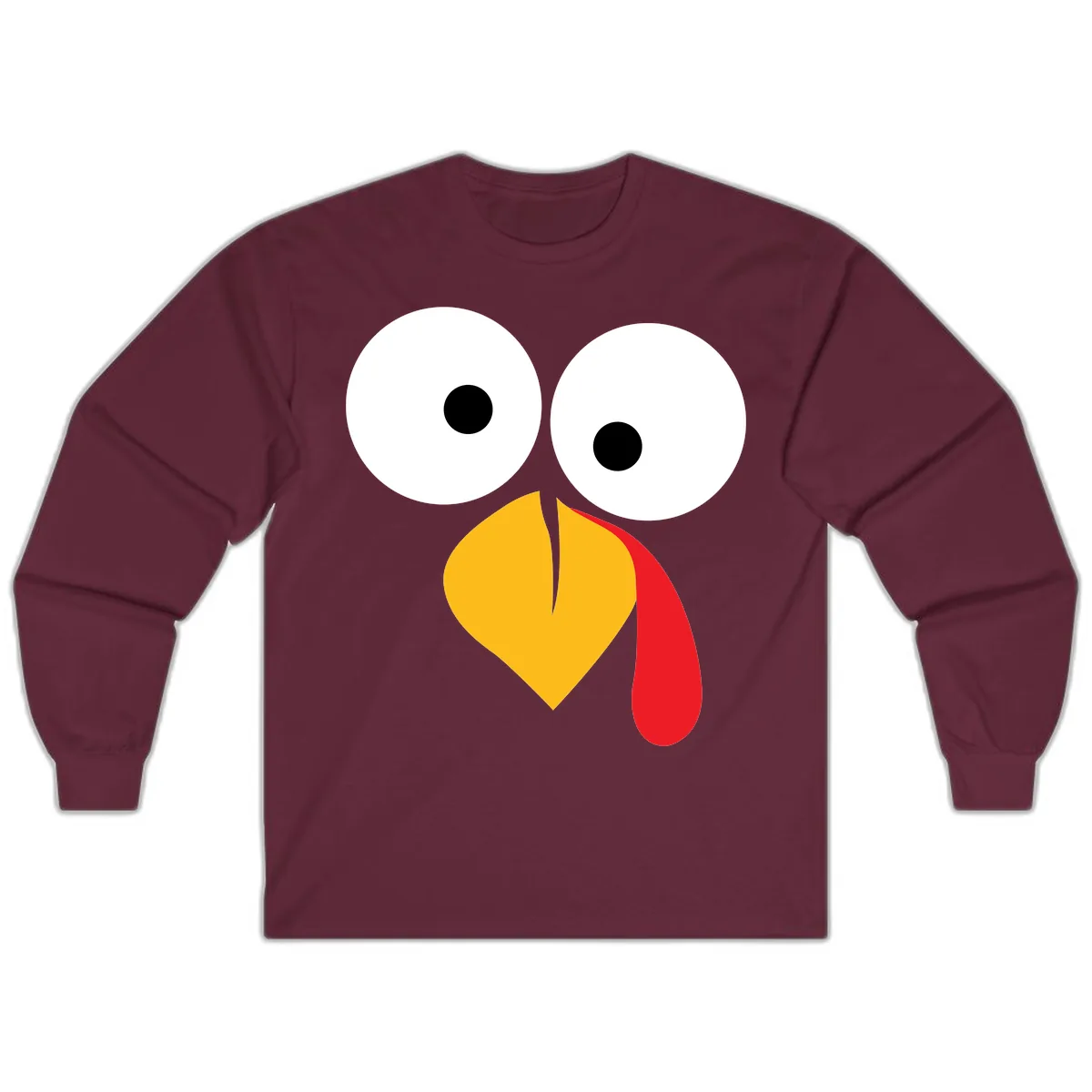 Googly Eyed Turkey Face Long Sleeve in Maroon
