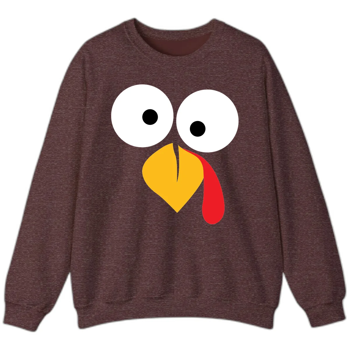 Googly Eyed Turkey Face Sweatshirt in Heather Sport Dark Maroon
