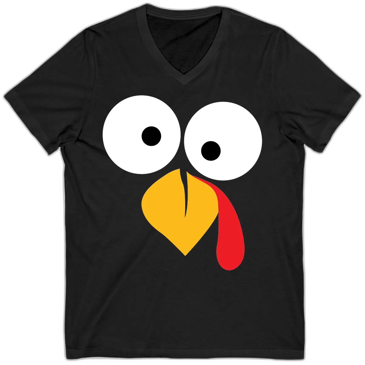 Googly Eyed Turkey Face V-Neck in Black