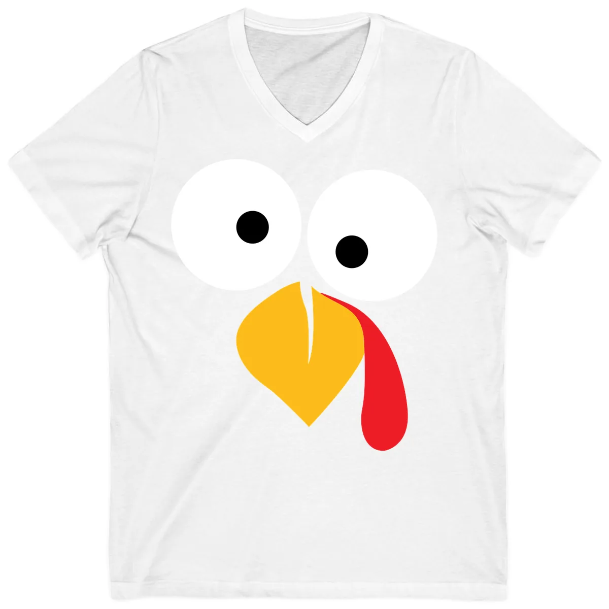 Googly Eyed Turkey Face V-Neck in White