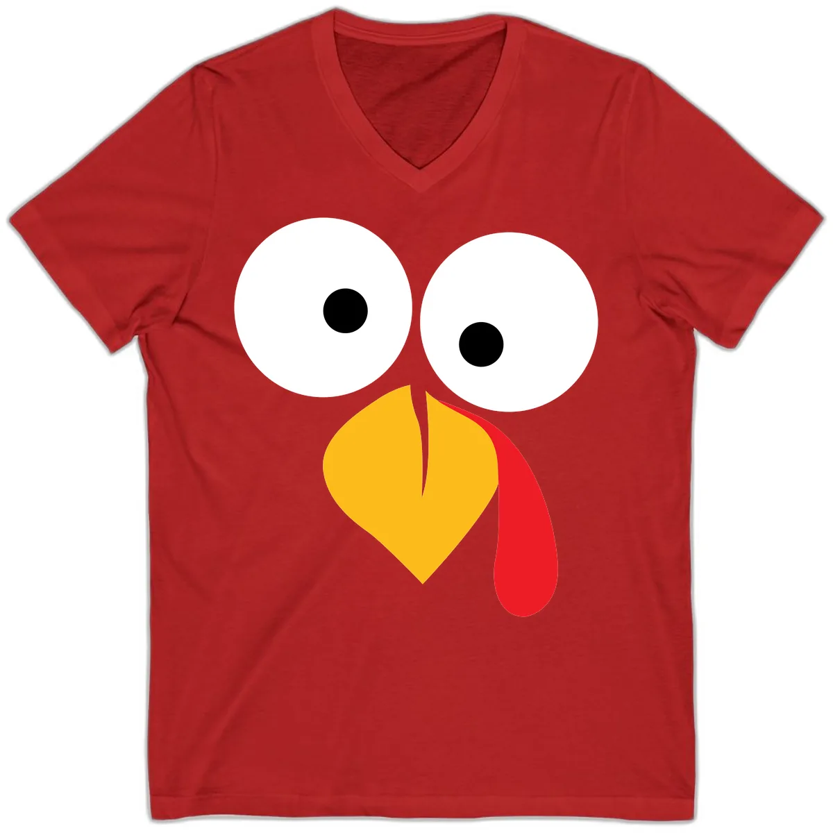 Googly Eyed Turkey Face V-Neck in Red