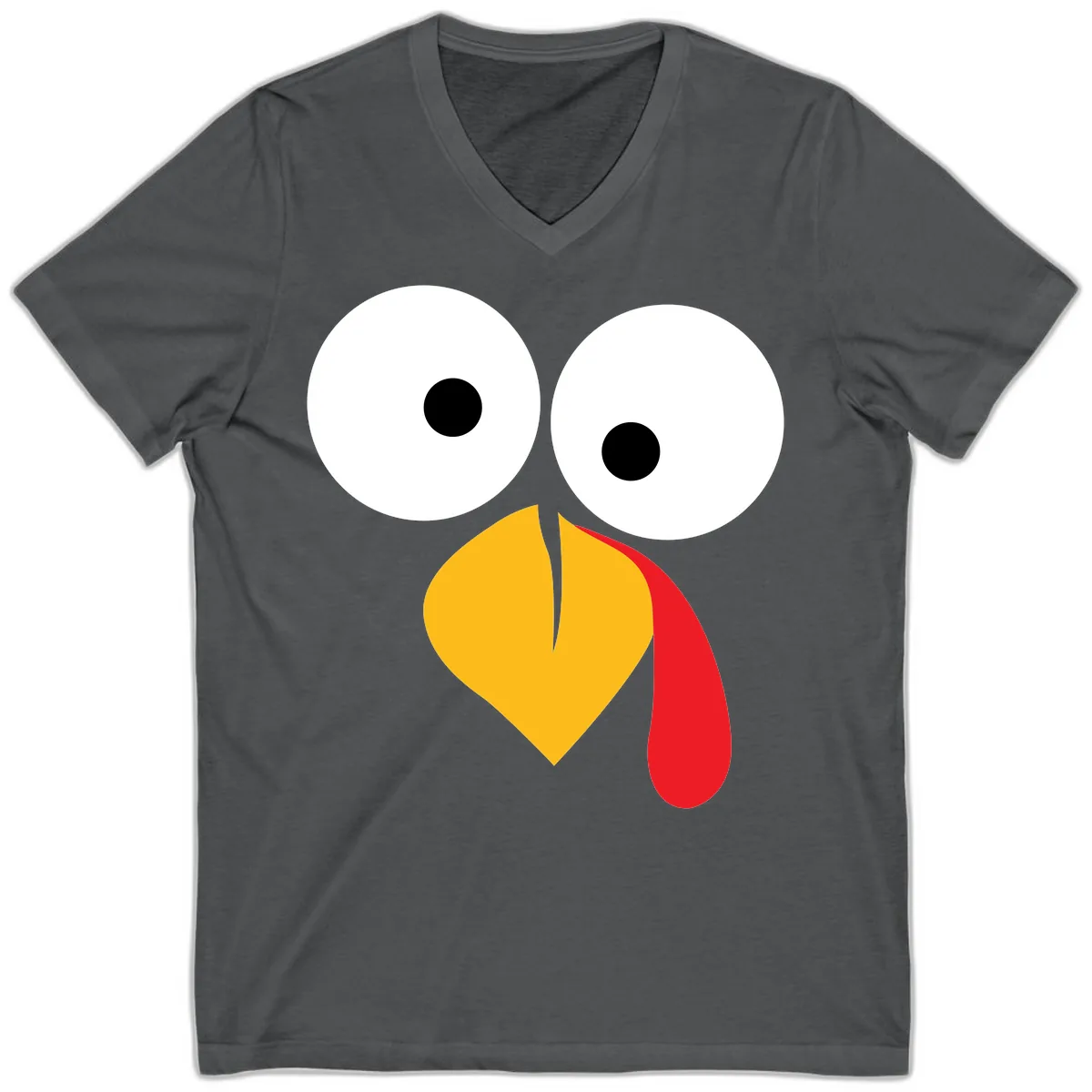 Googly Eyed Turkey Face V-Neck in Asphalt
