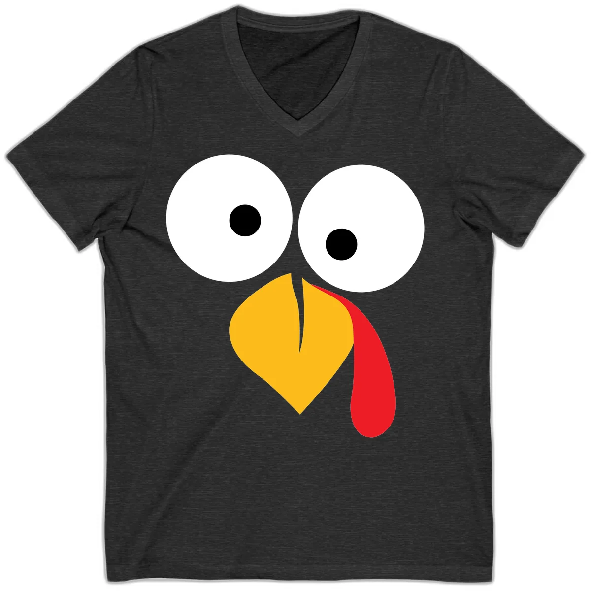 Googly Eyed Turkey Face V-Neck in Dark Grey Heather