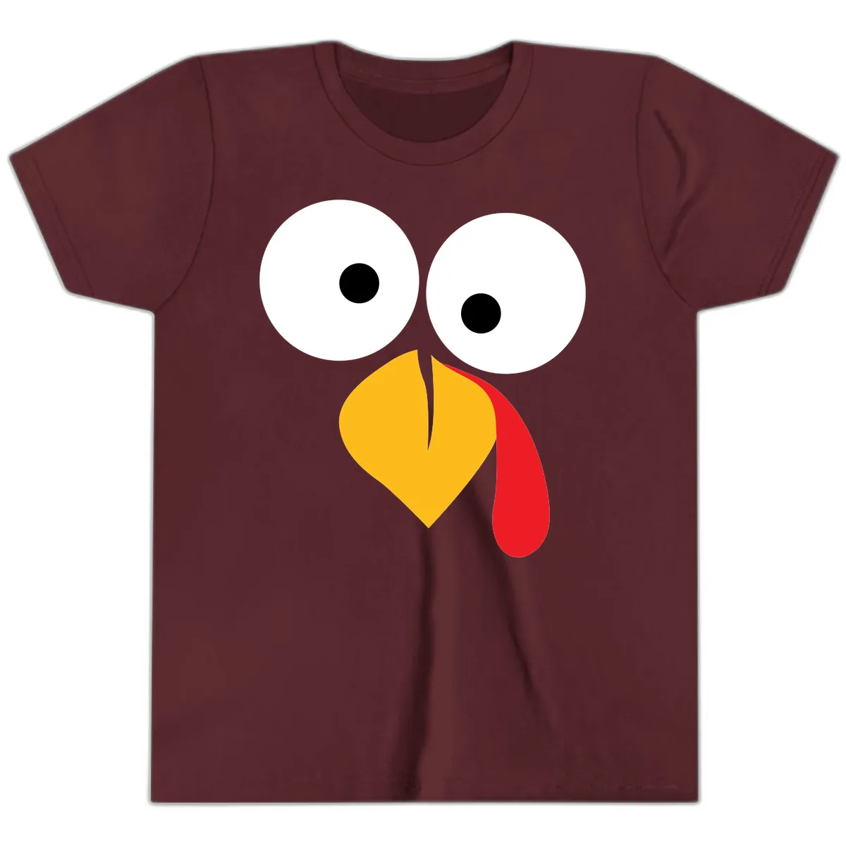 Googly Eyed Turkey Face Youth T-Shirt in Maroon