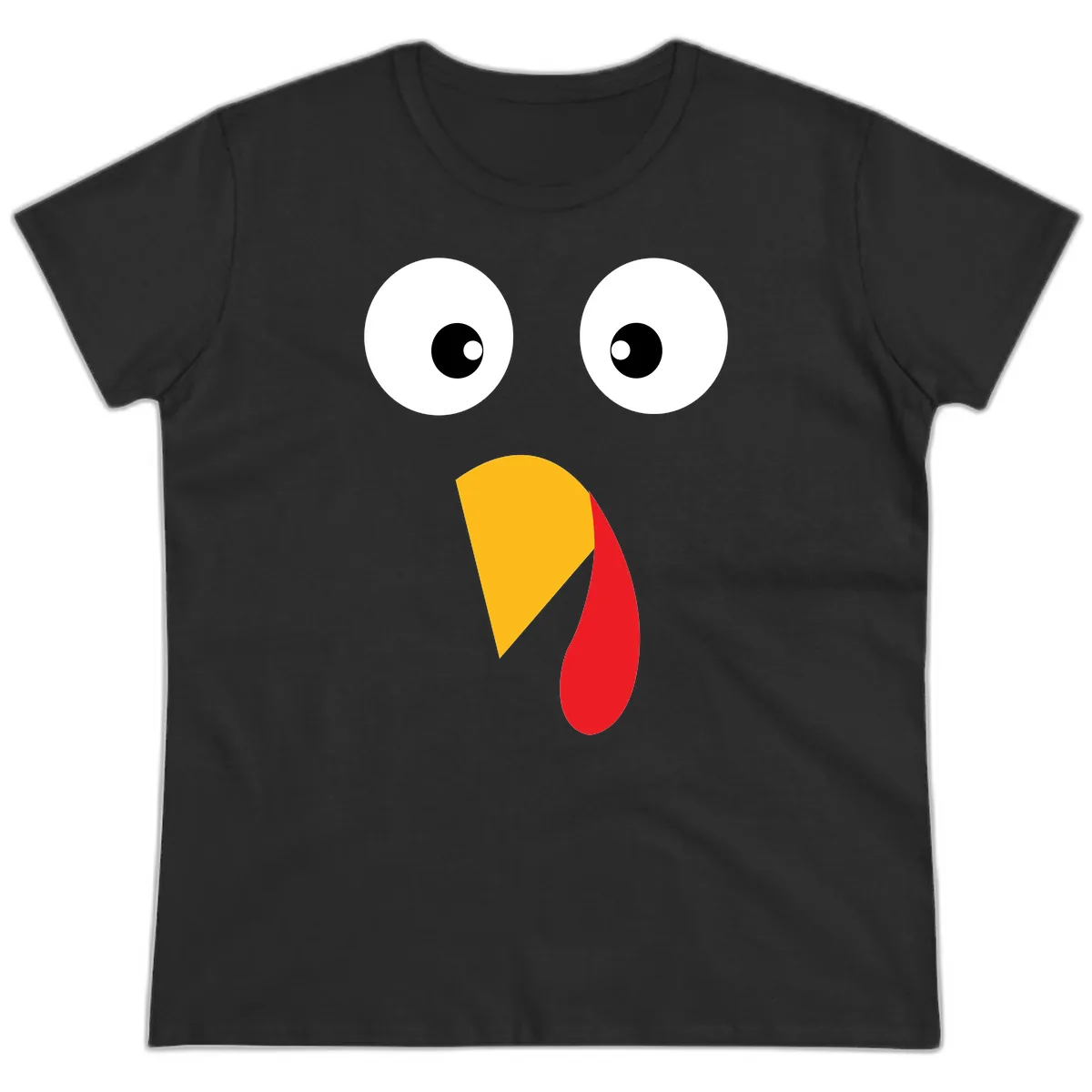 Googly Eyed Turkey Face Ladies Tee in Black