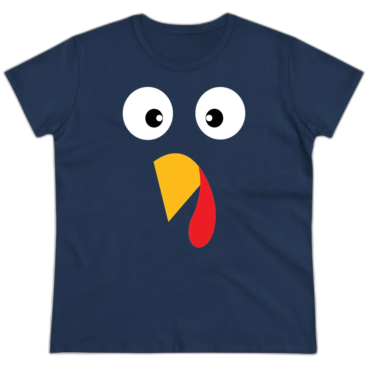 Googly Eyed Turkey Face Ladies Tee in Navy