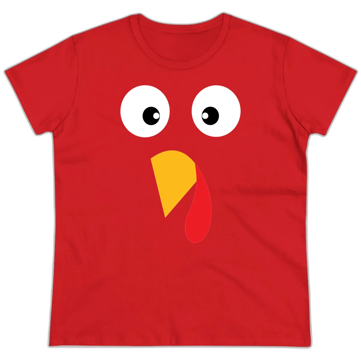 Googly Eyed Turkey Face Ladies Tee in Red