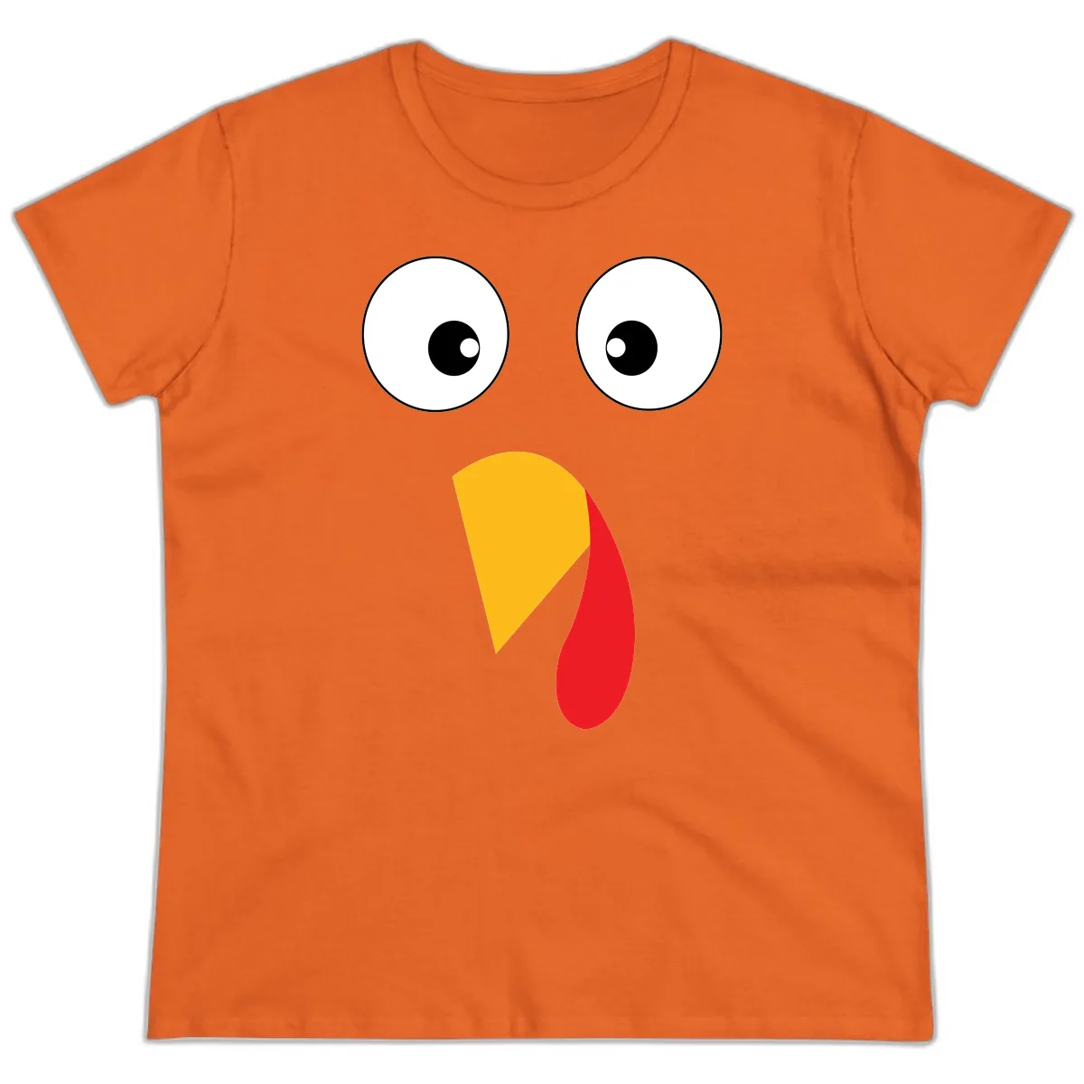 Googly Eyed Turkey Face Ladies Tee in Orange
