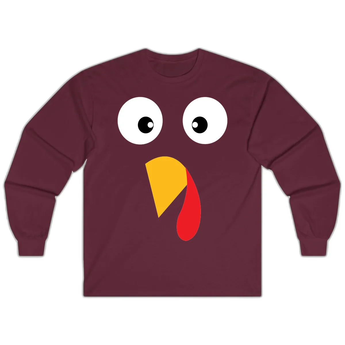 Googly Eyed Turkey Face Long Sleeve in Maroon