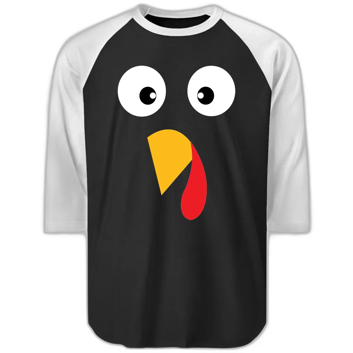 Googly Eyed Turkey Face Raglan 3/4 in Black White