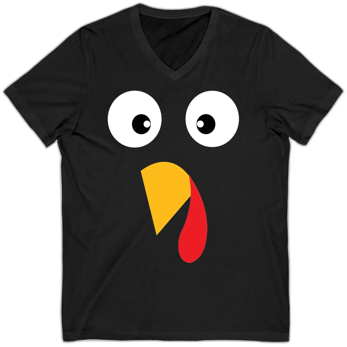 Googly Eyed Turkey Face V-Neck in Black