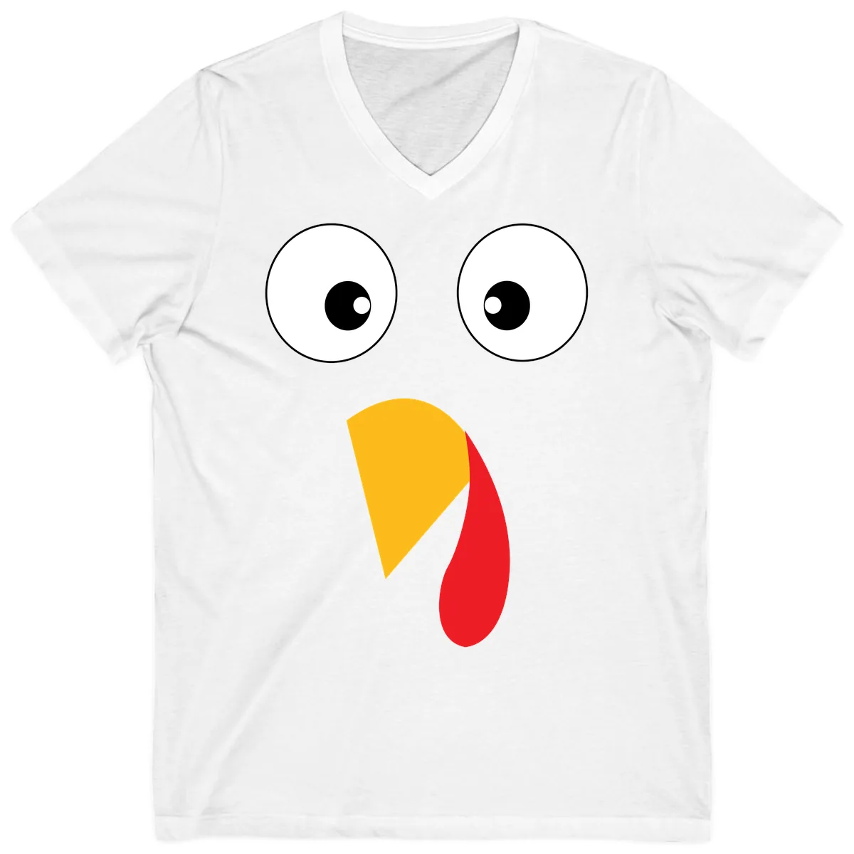 Googly Eyed Turkey Face V-Neck in White