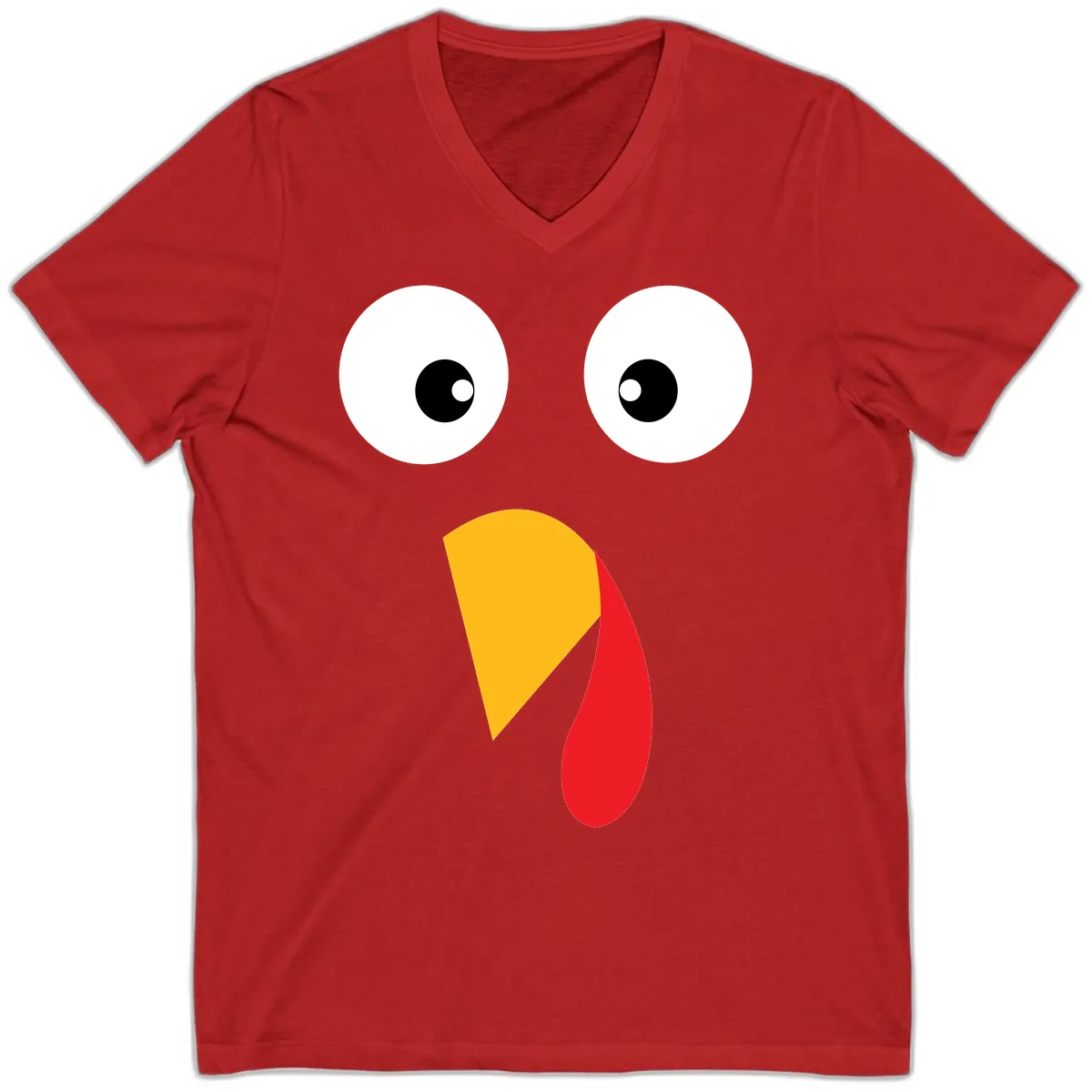 Googly Eyed Turkey Face V-Neck in Red