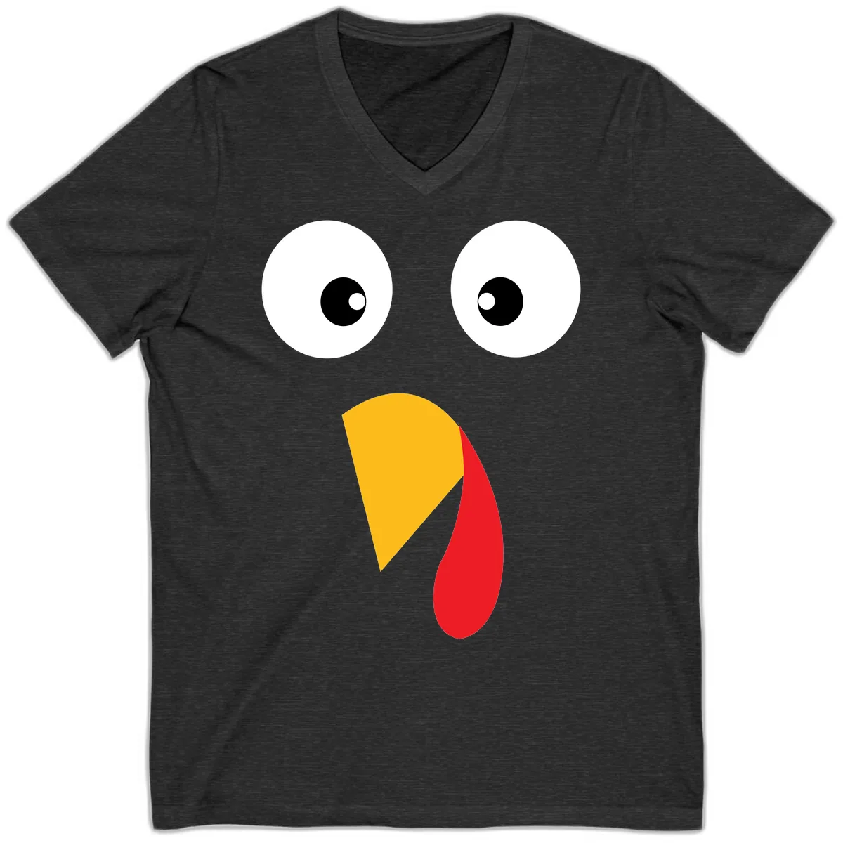 Googly Eyed Turkey Face V-Neck in Dark Grey Heather