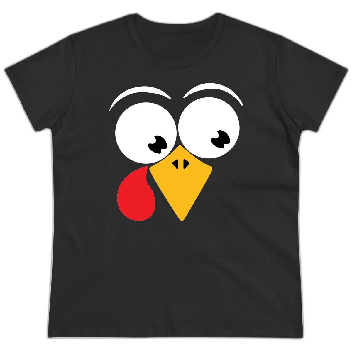 Googly Eyed Turkey Face Ladies Tee in Black