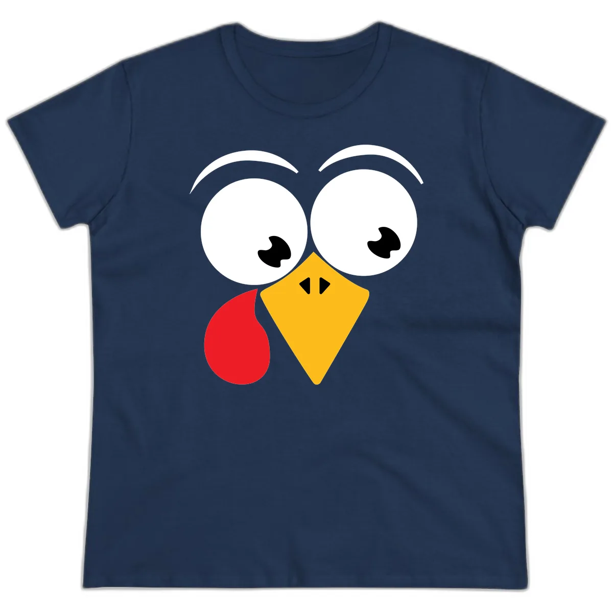 Googly Eyed Turkey Face Ladies Tee in Navy