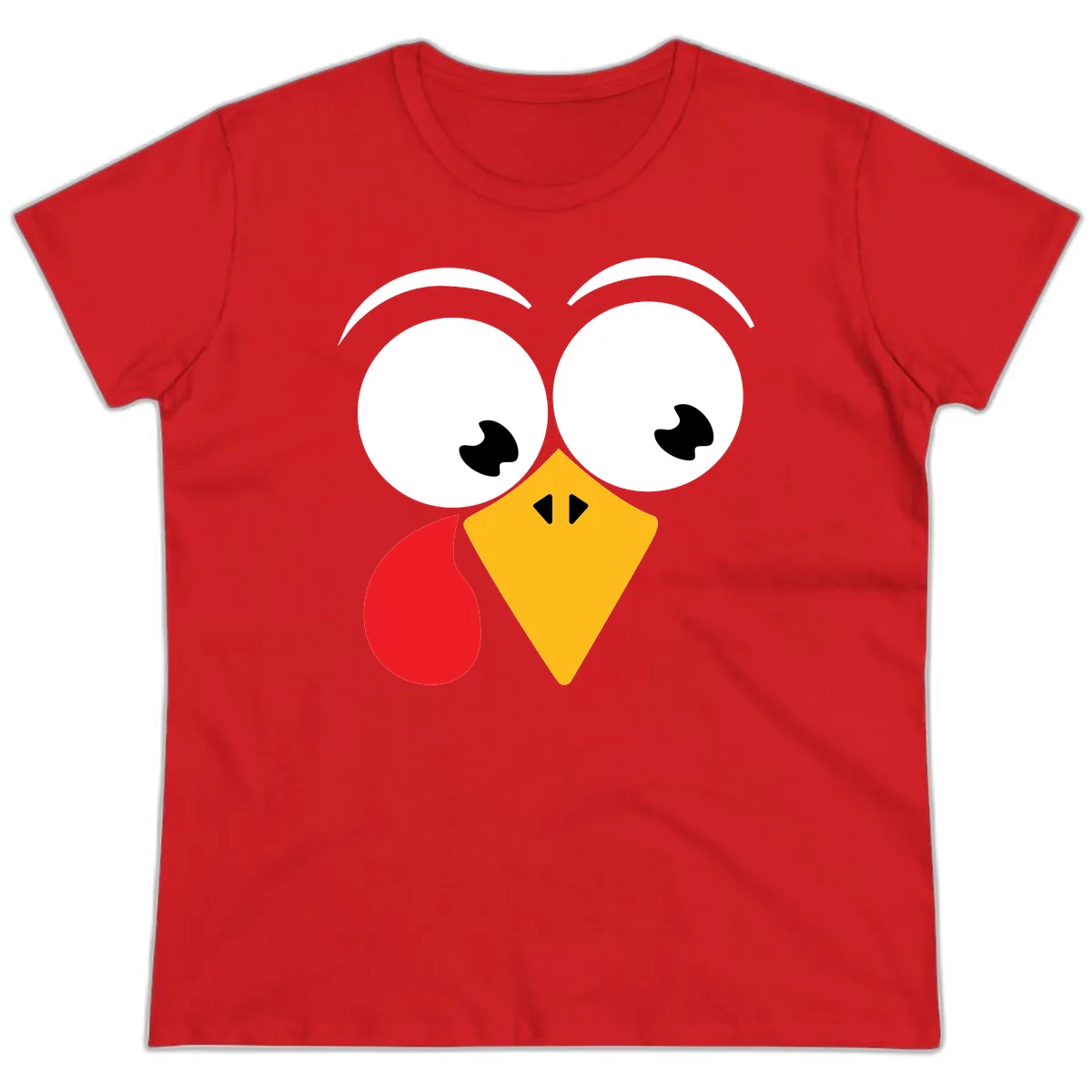 Googly Eyed Turkey Face Ladies Tee in Red