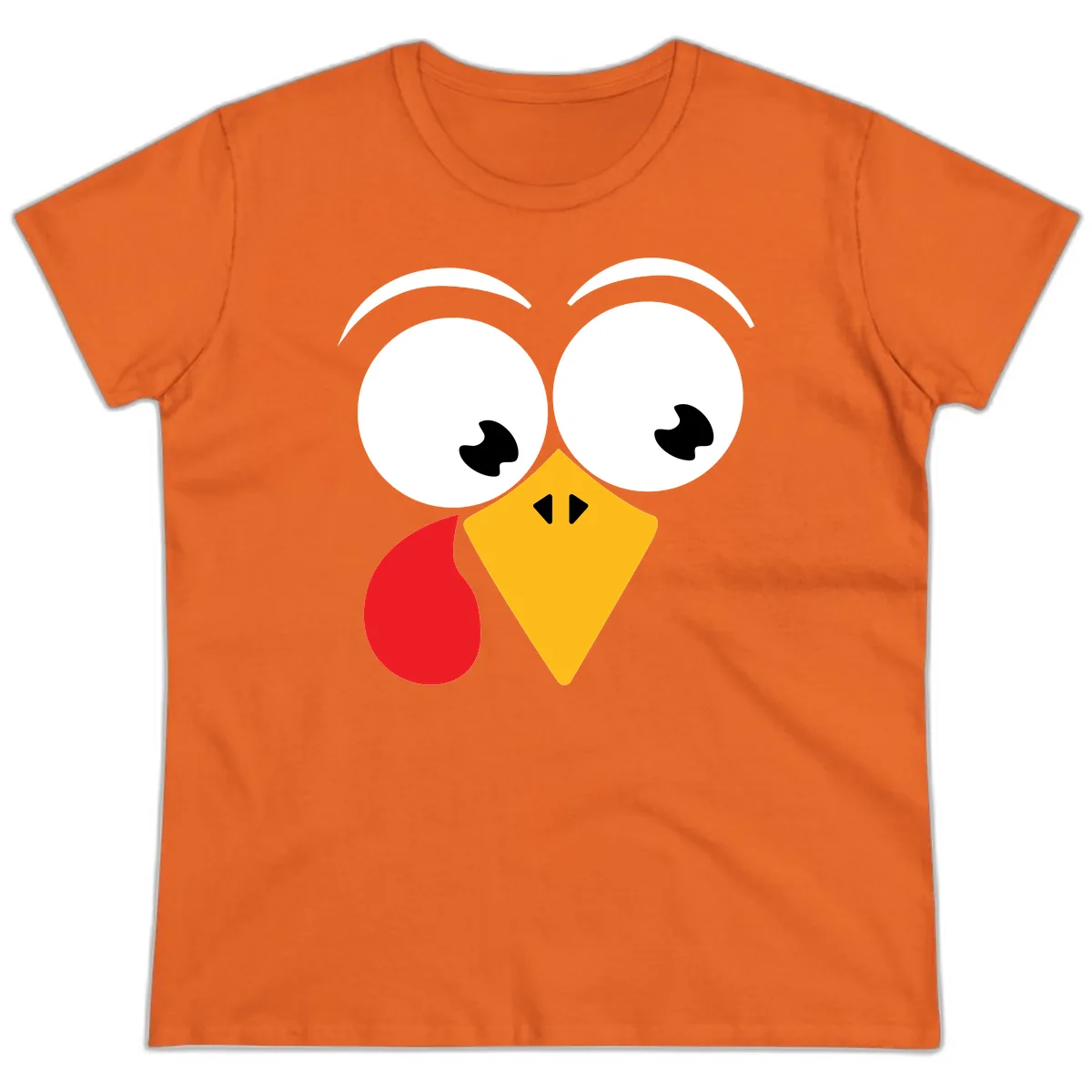Googly Eyed Turkey Face Ladies Tee in Orange