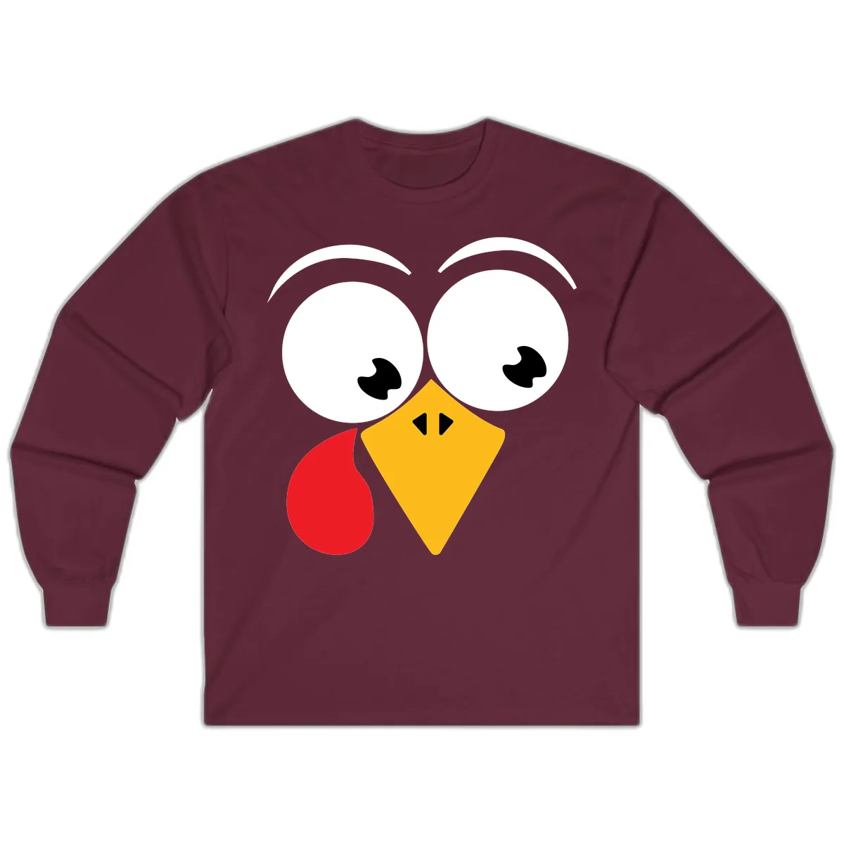 Googly Eyed Turkey Face Long Sleeve in Maroon