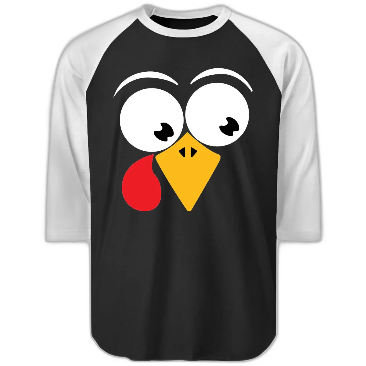 Googly Eyed Turkey Face Raglan 3/4 in Black White
